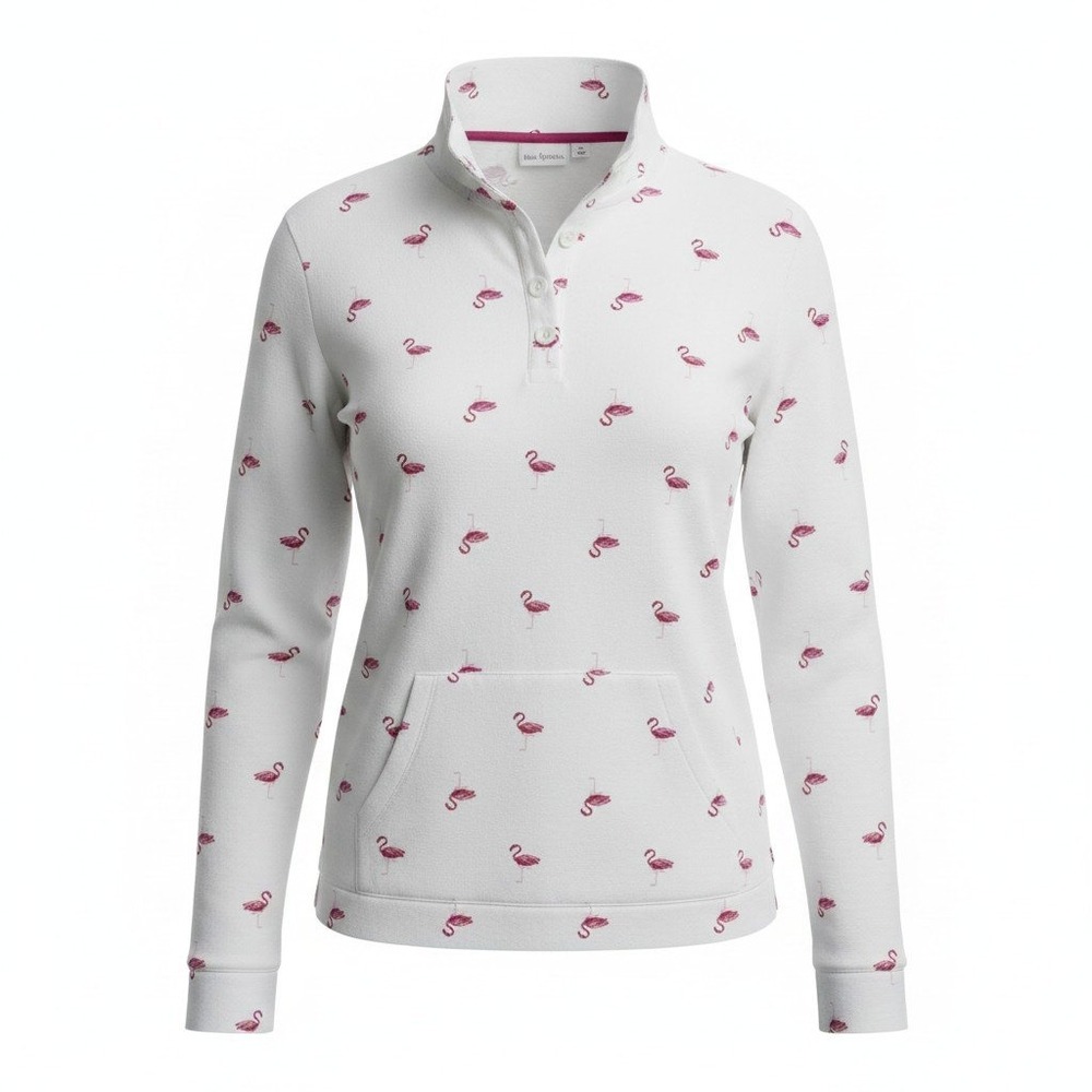 Kim Rogers Womens XL White Pink Flamingo Henley Pullover Kangaroo Pocket Cotton